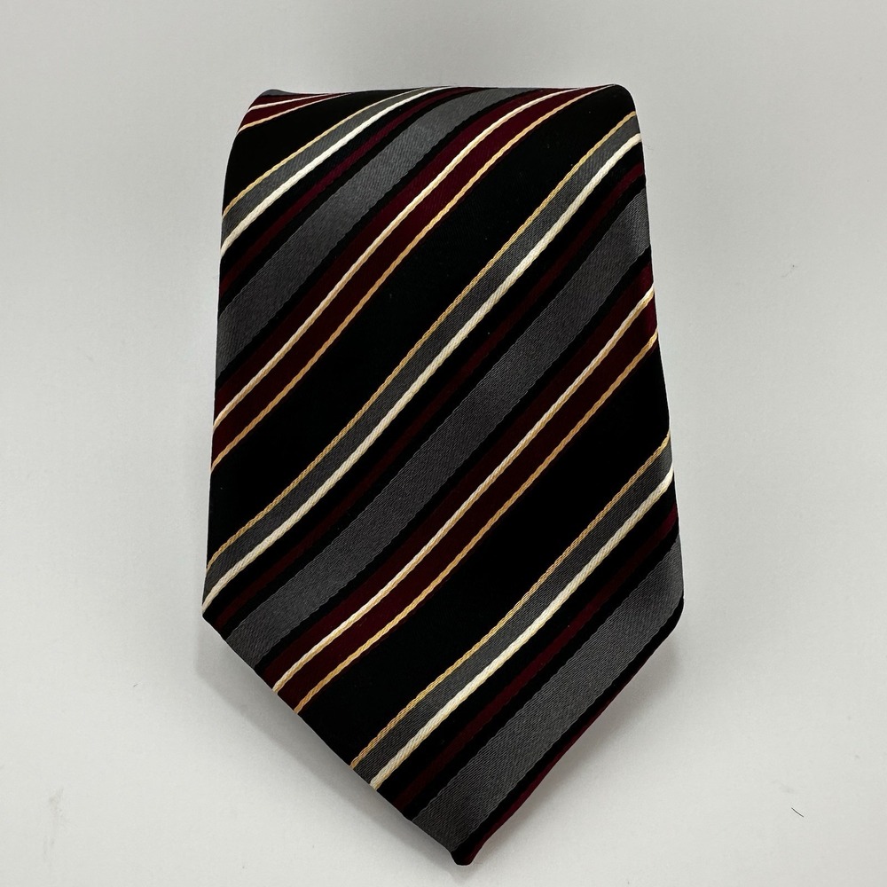 Bergamo New York Striped Necktie Black Gray Burgundy‎ Gold 57" Polyester